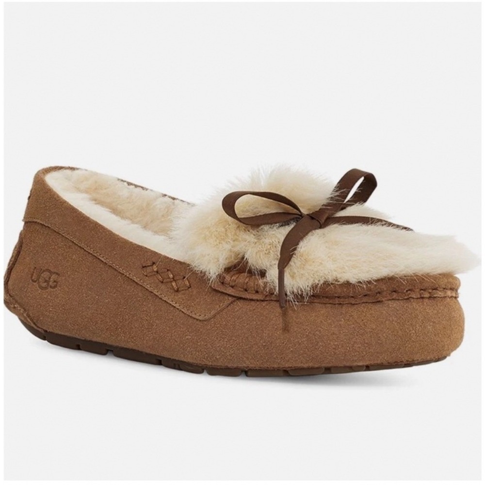 UGG Ansley Shaine Loafer Womens 9 Chestnut Suede Sheepskin Slippers 1138310